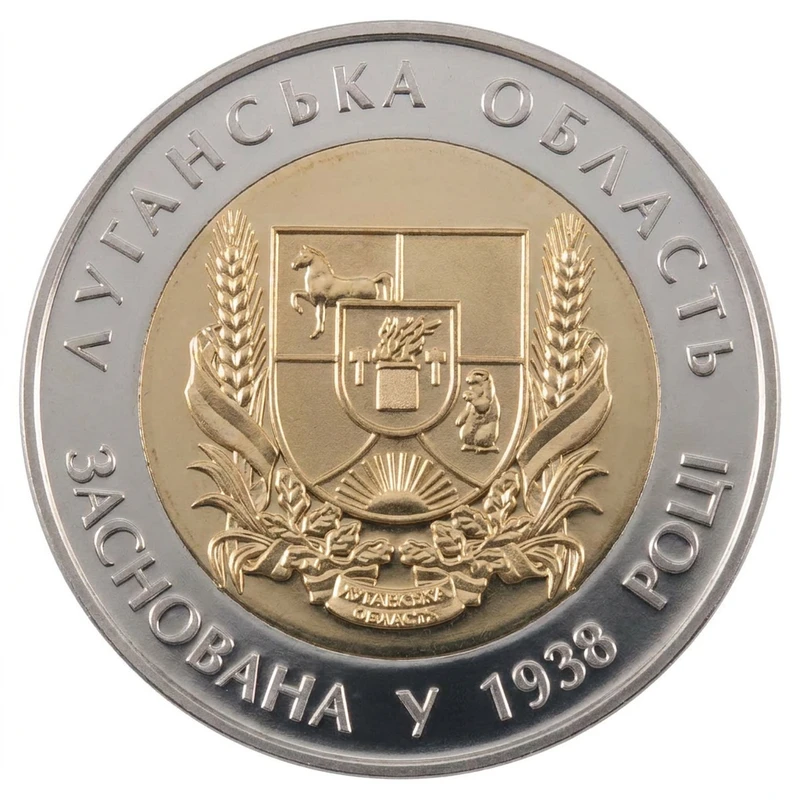 Реверс монети біметалу «Монета 75 років Луганській області», 2013 рік, 5 ₴