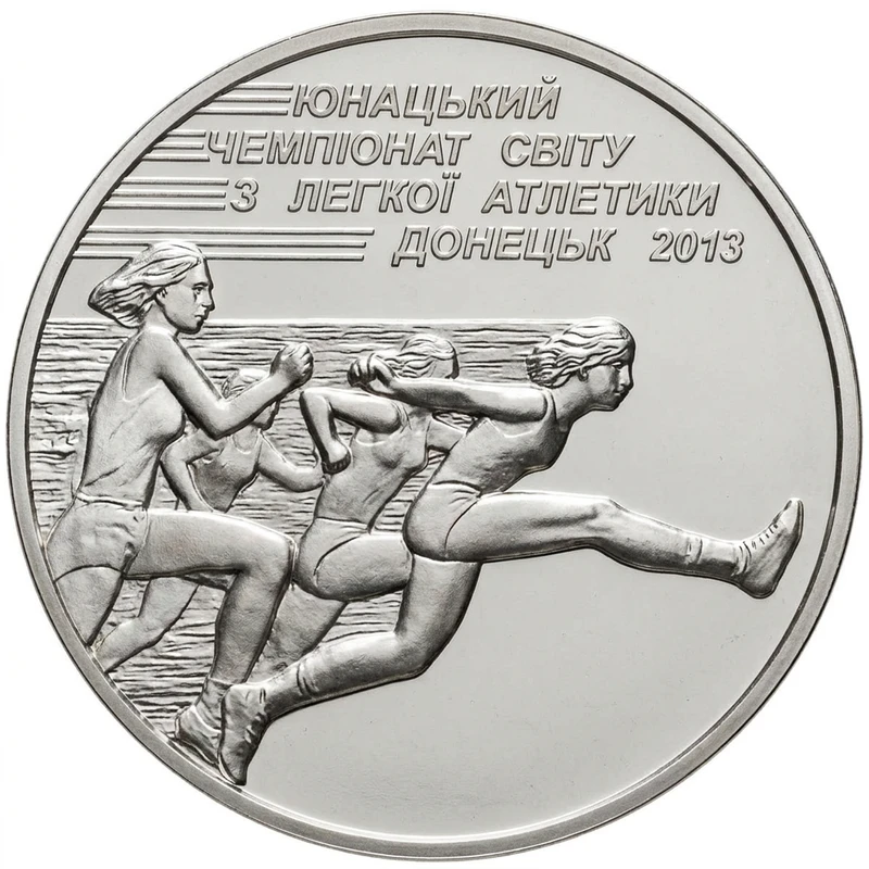 Реверс монети нейзильберу «Монета Юнацький чемпіонат світу з легкої атлетики», 2013 рік, 2 ₴
